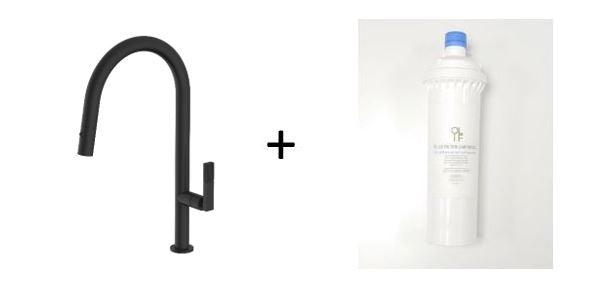 Divino Matte Black, pull-down kitchen tap, with spray - Olif