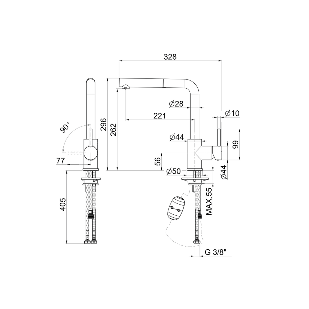 Artinox Athom Gold pull out kitchen tap
