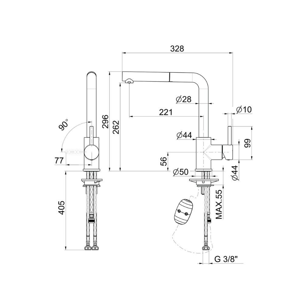 Artinox Athom Gun Metal pull out kitchen tap