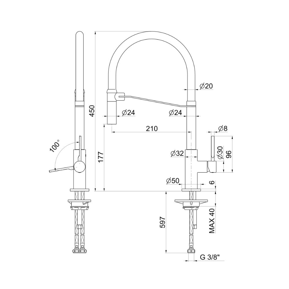 Artinox Hero Black and Brushed Steel kitchen tap