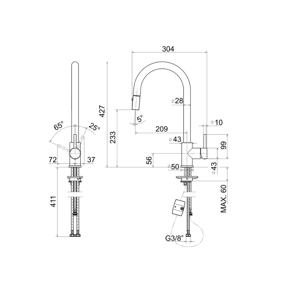 Artinox Loft Brushed Stainless Steel kitchen tap