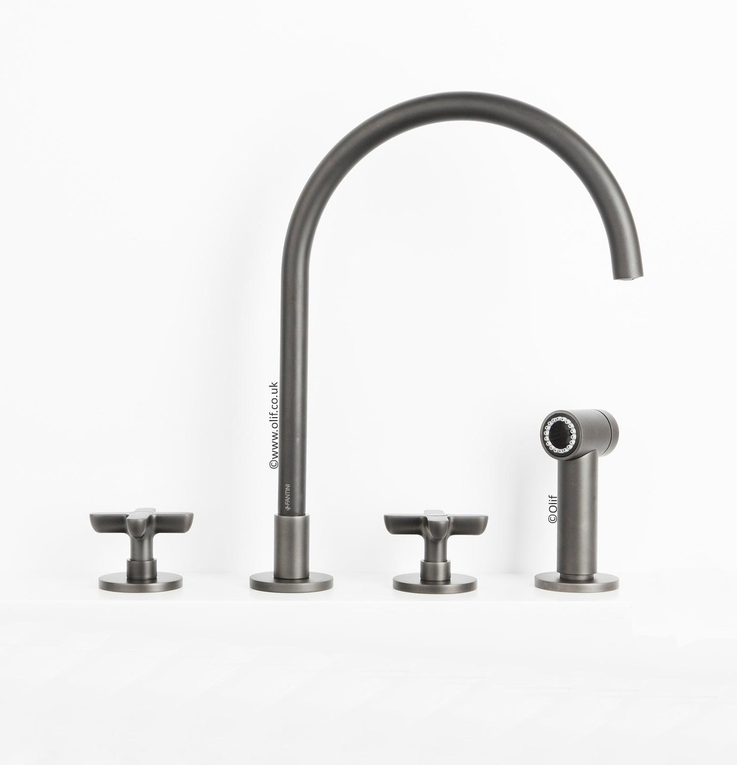 Fantini Icona Classic Gunmetal, kitchen mixer tap with handshower - Olif