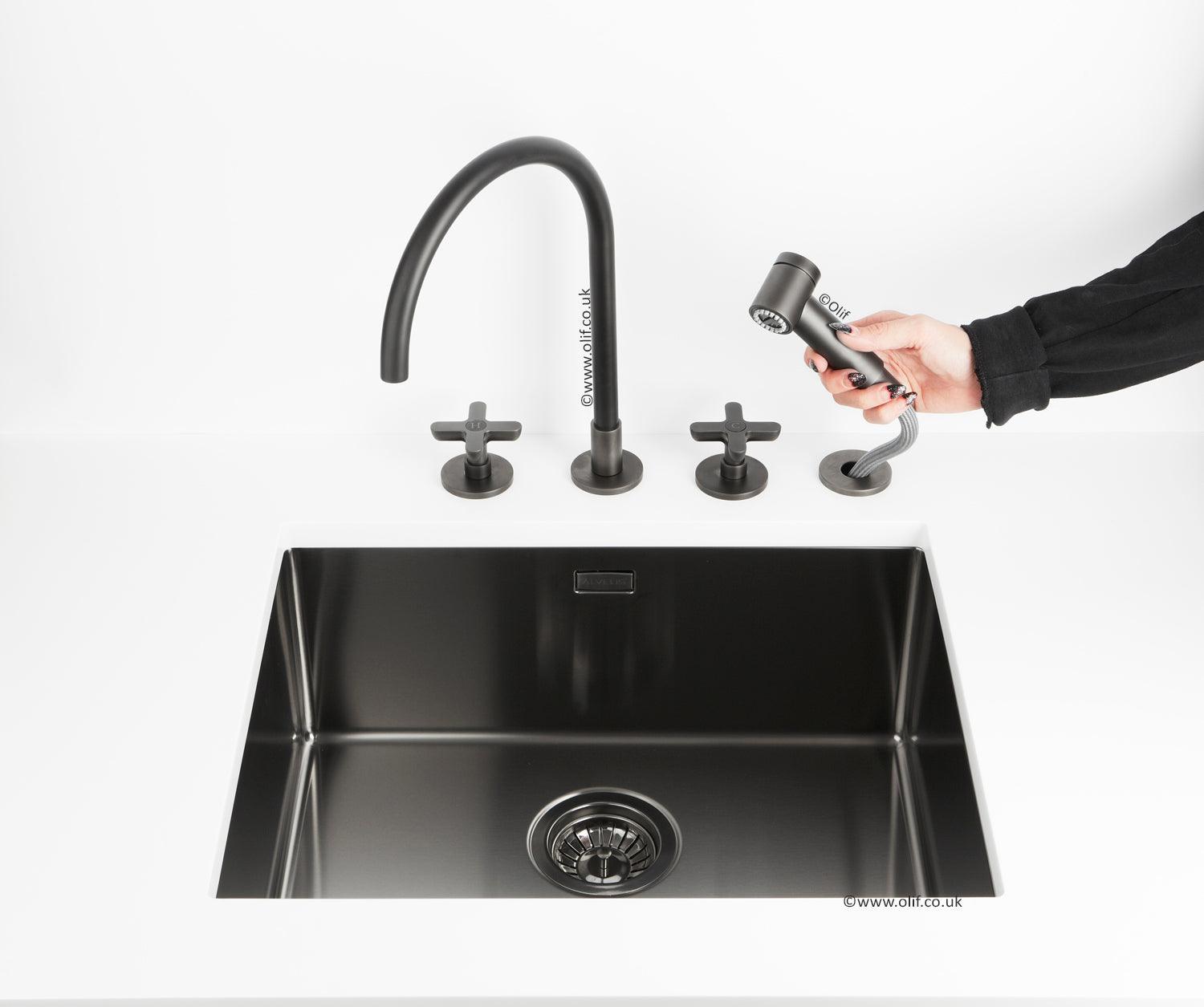 Fantini Icona Classic Gunmetal, kitchen mixer tap with handshower - Olif