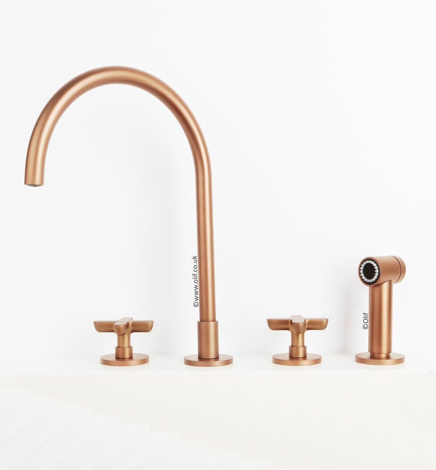 Fantini Icona Classic Matte Copper, kitchen mixer tap with pull out rinser - Olif