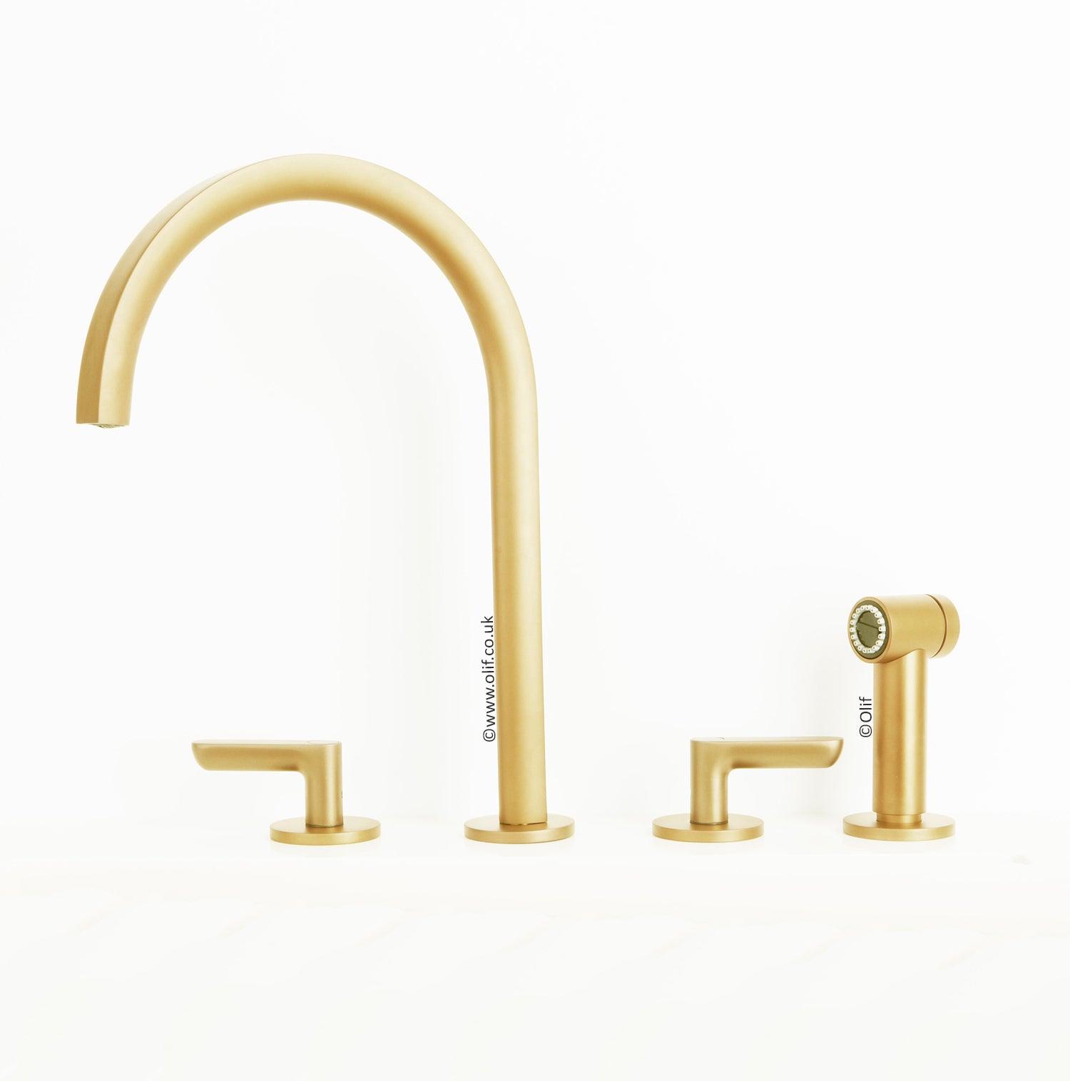 Fantini Icona Deco Matte British Gold, kitchen mixer tap with pull out hand-shower - Olif