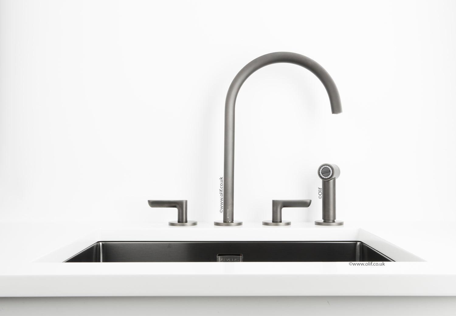 Fantini Icona Deco Matte Gunmetal, kitchen mixer tap with handshower - Olif