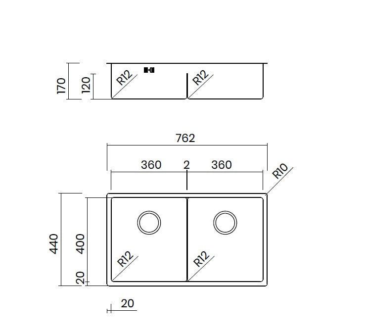 Icon CB76 topmount /undermount sink - Olif