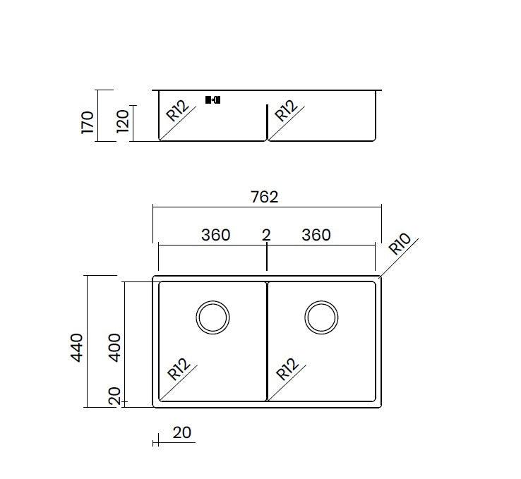 Icon CB76 topmount /undermount sink - Olif