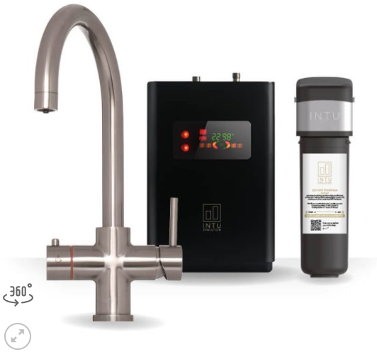 INTU 4n1 Swan Instant Hot Water tap Brushed Nickel, with tank and filter