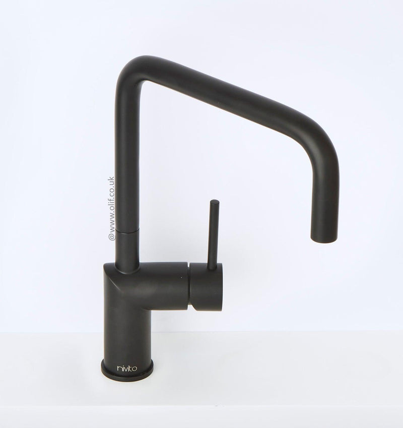 Matte Black, stainless steel, kitchen mixer tap, UK Nivito RH 320 Olif