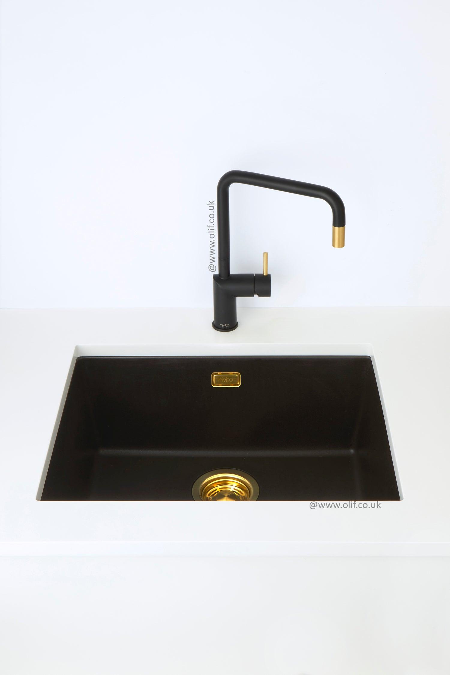 Nivito RH-340-BISTRO Black & GOLD, kitchen mixer tap - Olif