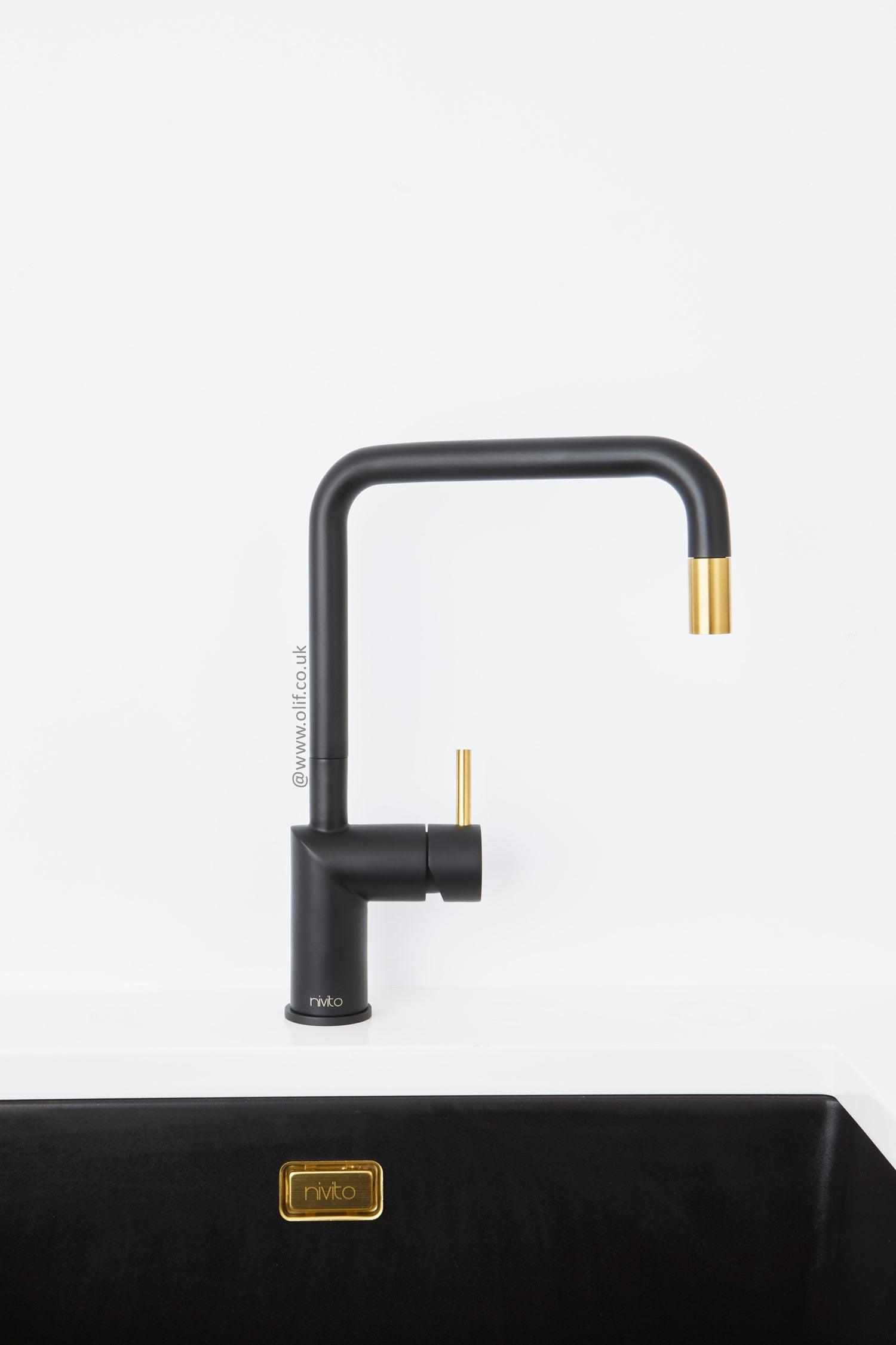 Nivito RH-340-BISTRO Black & GOLD, kitchen mixer tap - Olif