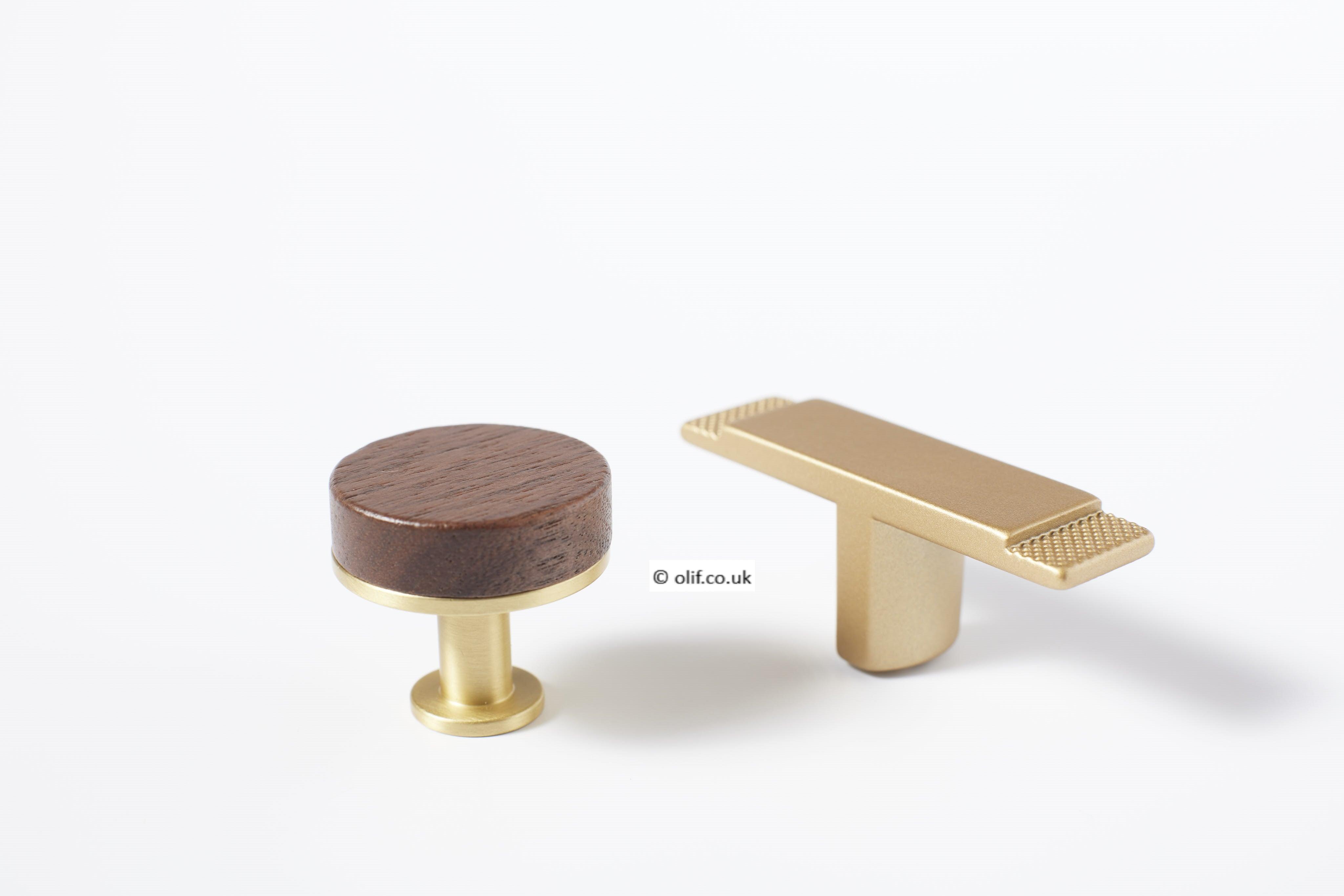 Olif Button Cabinet Mix & Match Knob, Walnut/Gold - Olif