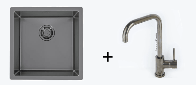 Pack of Alveus Monarch Quadrix 30 Anthracite sink and matching Anthracite tap - Olif