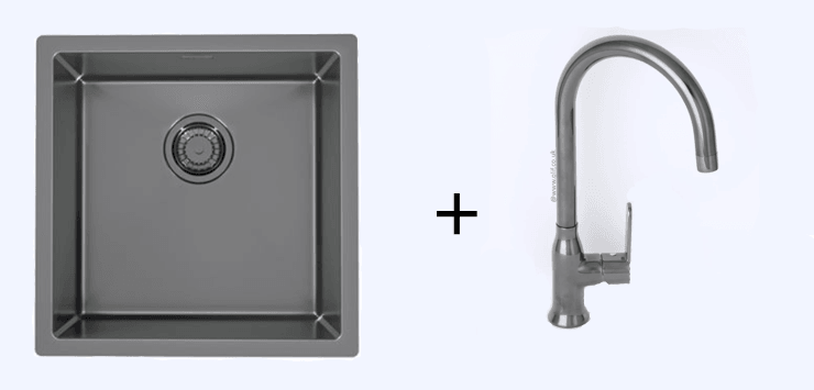 Pack of Alveus Monarch Quadrix 30 Anthracite sink and matching Anthracite tap - Olif