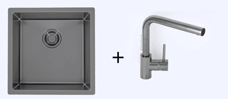 Pack of Alveus Monarch Quadrix 30 Anthracite sink and matching Anthracite tap - Olif