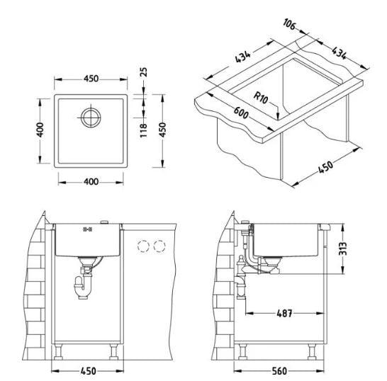 Pack of Alveus Monarch Quadrix 30 Anthracite sink and matching Anthracite tap - Olif