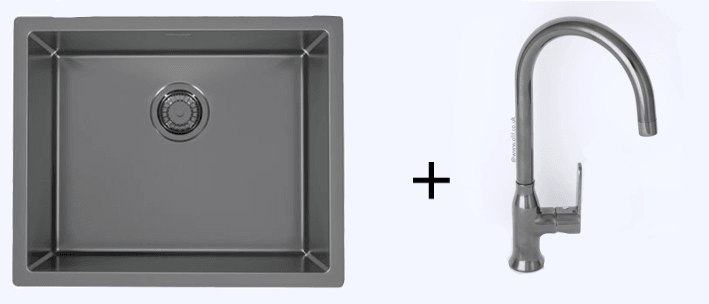 Pack of Alveus Monarch Quadrix 50 Anthracite sink and matching Anthracite tap - Olif
