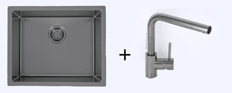 Pack of Alveus Monarch Quadrix 50 Anthracite sink and matching Anthracite tap - Olif