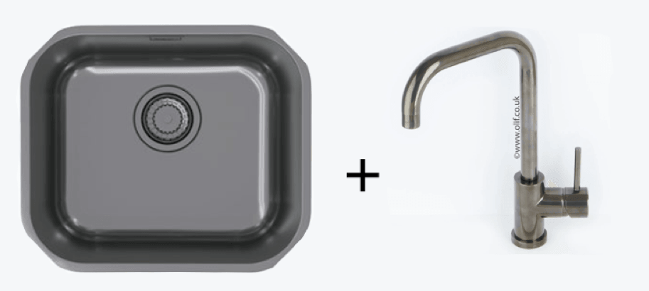 Pack of Alveus Monarch Variant 40 Anthracite sink and matching Anthracite tap - Olif