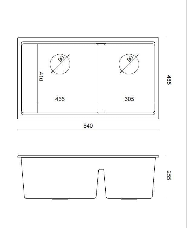 Quadron Clark 842 Black, topmount or undermount sink - Olif