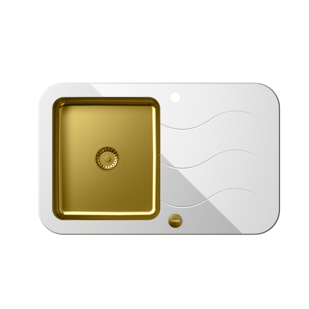 Quadron Glen 211 White Glass/ Gold Steel, inset kitchen sink - Olif