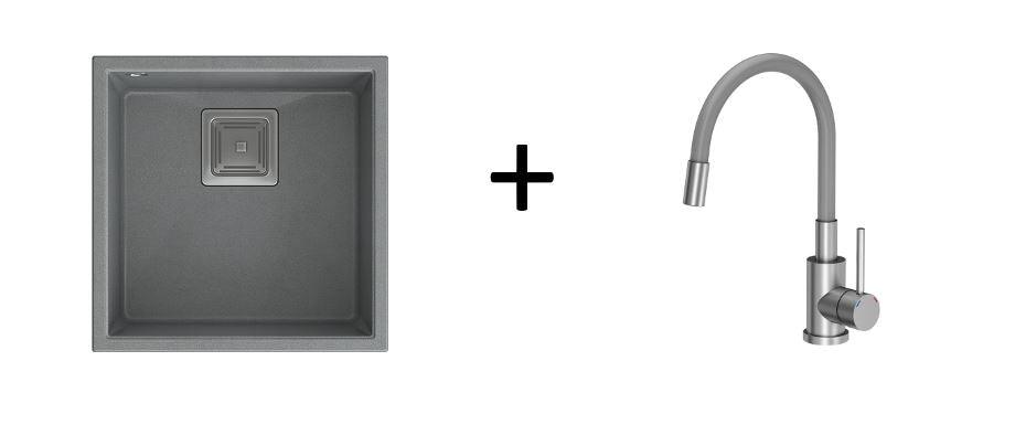 Quadron Maggie Stretch kitchen tap, Grey/Brushed Steel - Olif