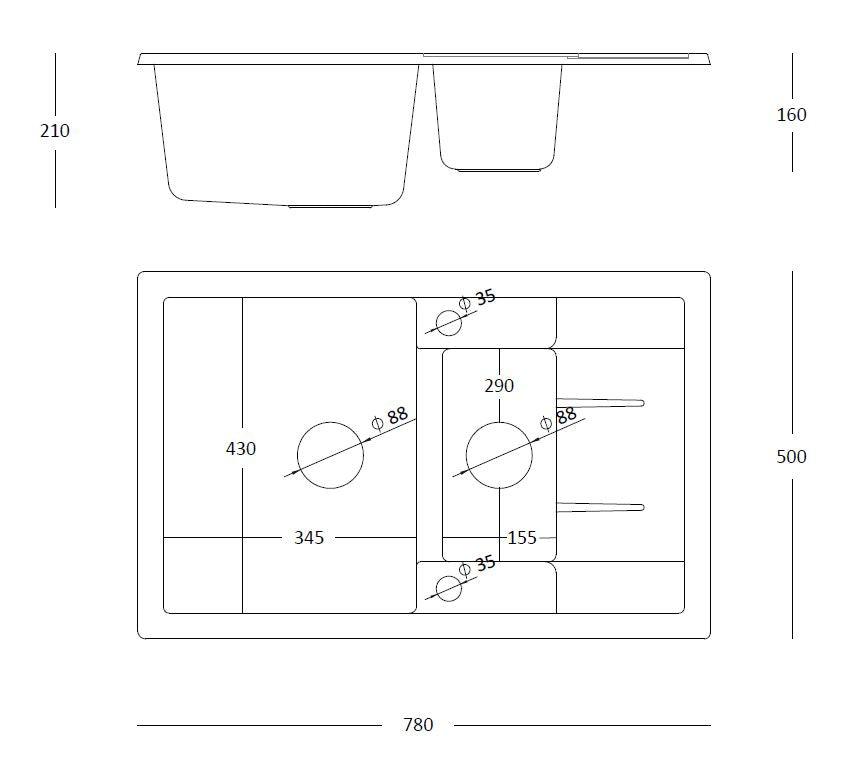 Quadron Morgan 156 Pure Black kitchen sink, Mix and Match - Olif