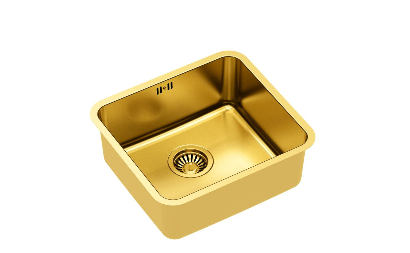 Brass Gold PVD kitchen sink, UK Quadron Nicolas Gold Olif