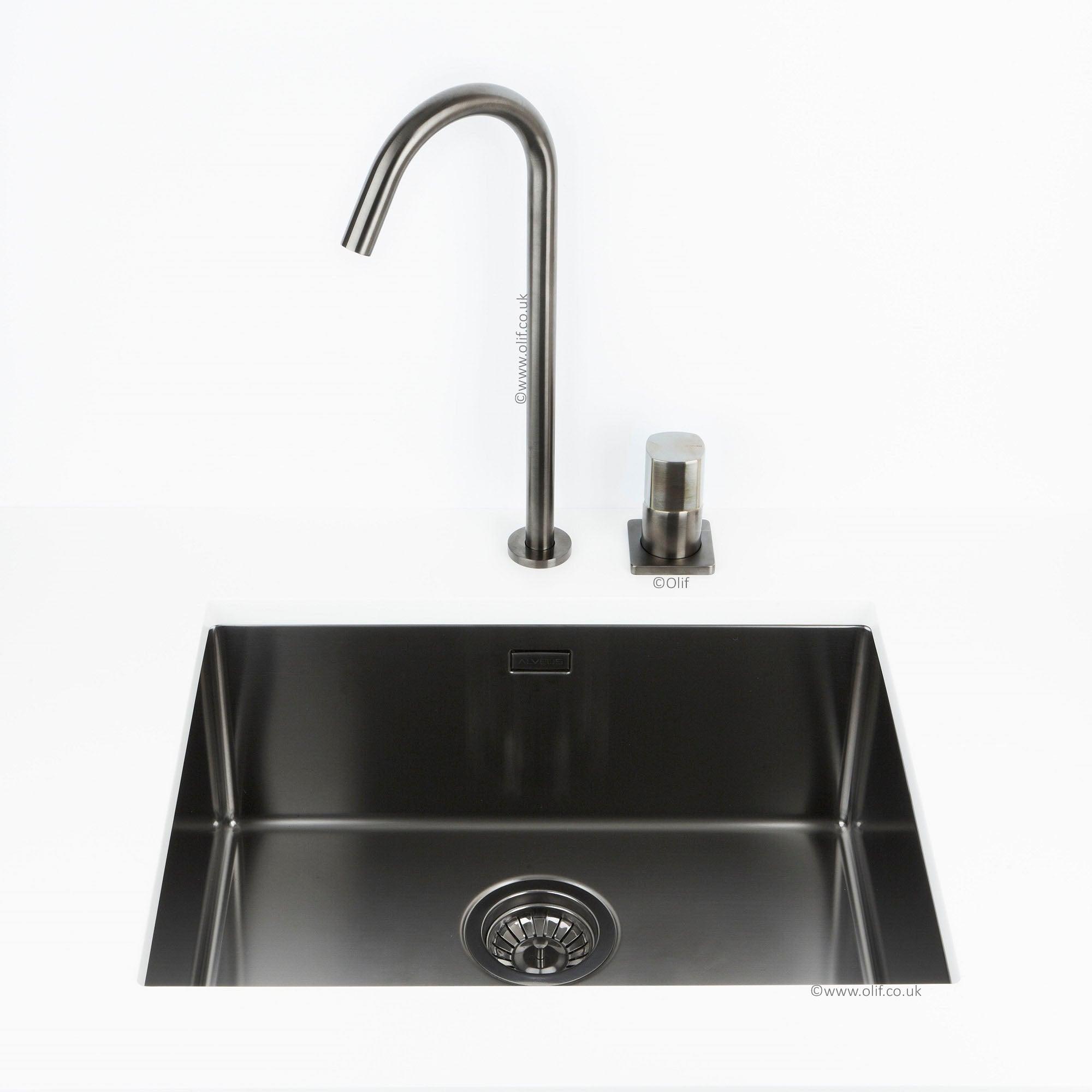 Ritmonio Assoluto Brushed Anthracite kitchen tap with Colour Stone Mixer Handle - Olif