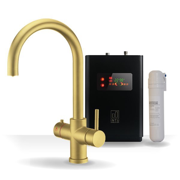 INTU 4n1 Swan Instant Hot Water tap Gold, with tank and filter